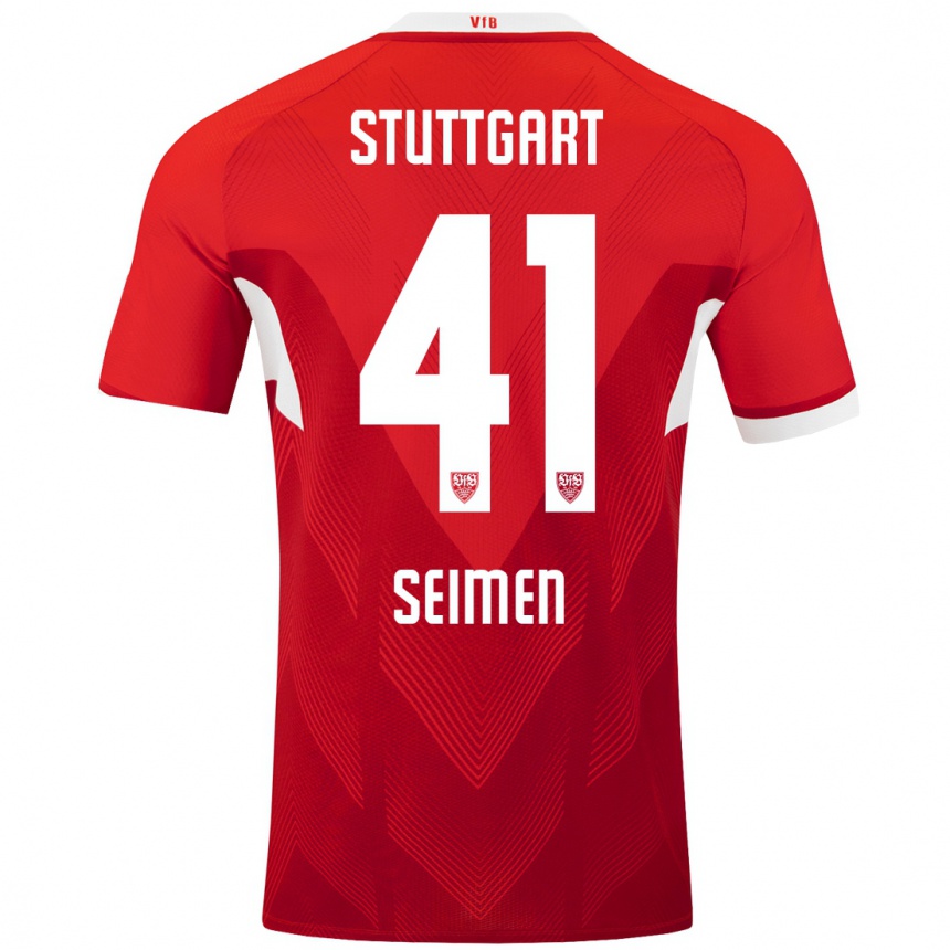 Men Football Dennis Seimen #41 Red White Away Jersey 2024/25 T-Shirt Za