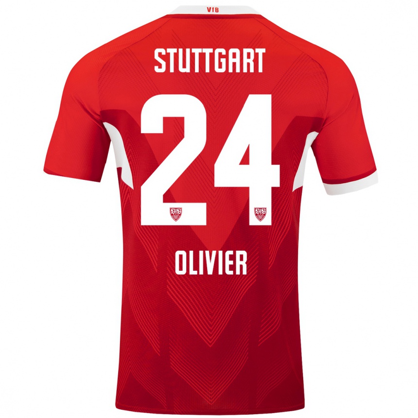 Men Football Christopher Olivier #24 Red White Away Jersey 2024/25 T-Shirt Za