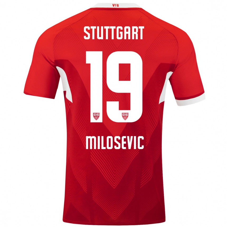 Men Football Jovan Milosevic #19 Red White Away Jersey 2024/25 T-Shirt Za