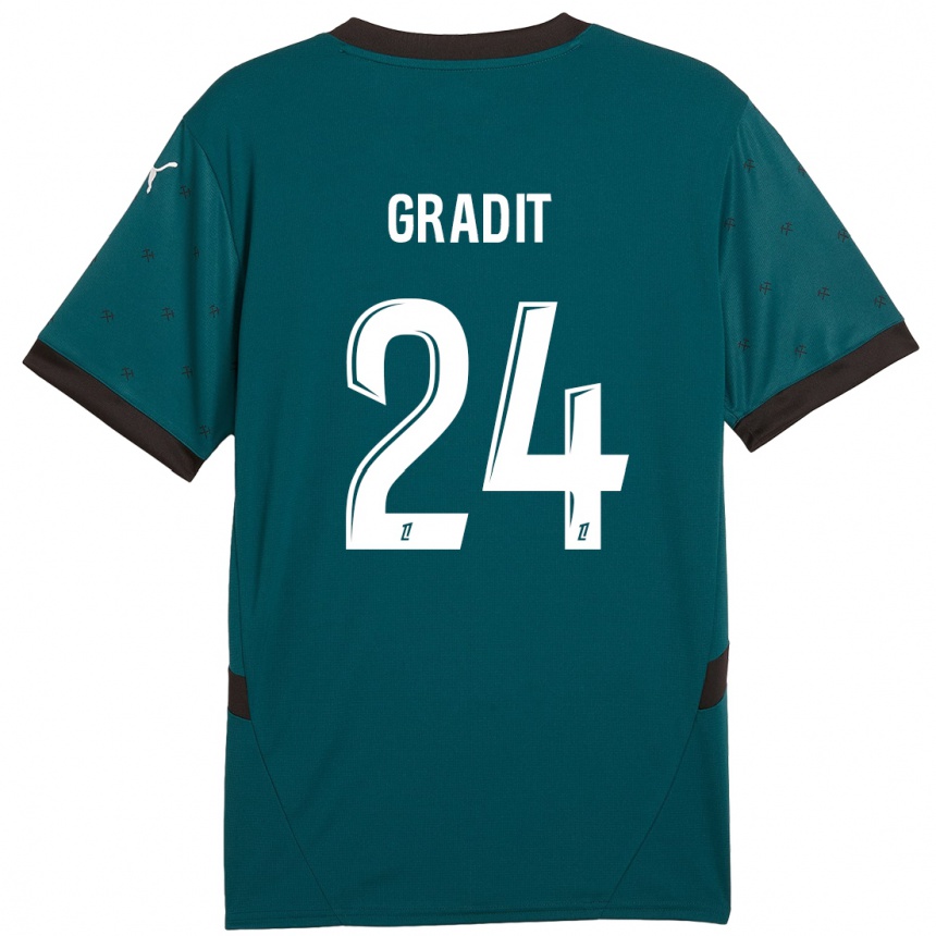 Men Football Jonathan Gradit #24 Dark Green Away Jersey 2024/25 T-Shirt Za