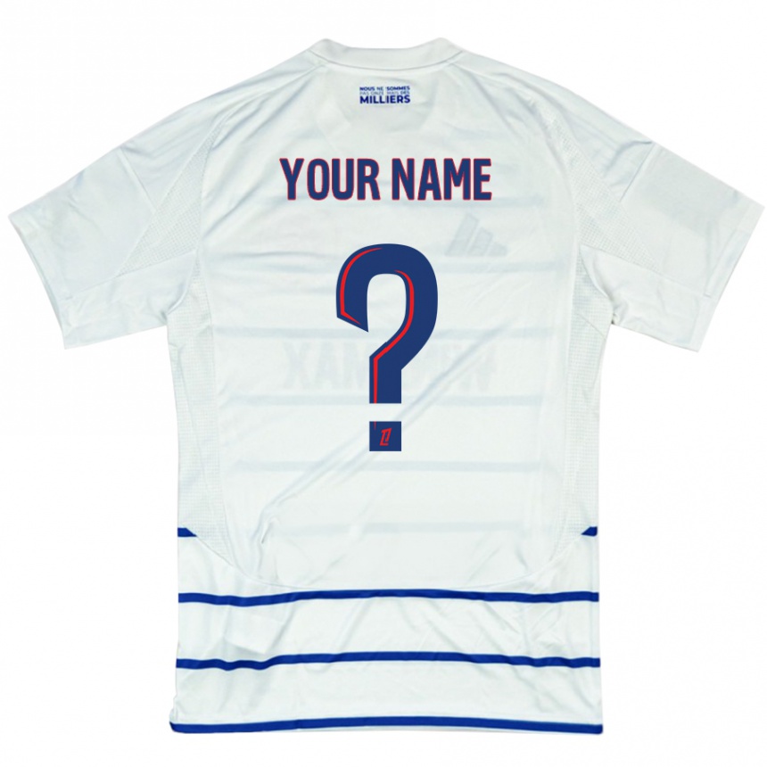 Men Football Your Name #0 White Blue Away Jersey 2024/25 T-Shirt Za