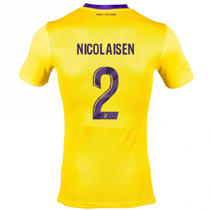 Men Football Rasmus Nicolaisen #2 Yellow Purple Away Jersey 2024/25 T-Shirt Za