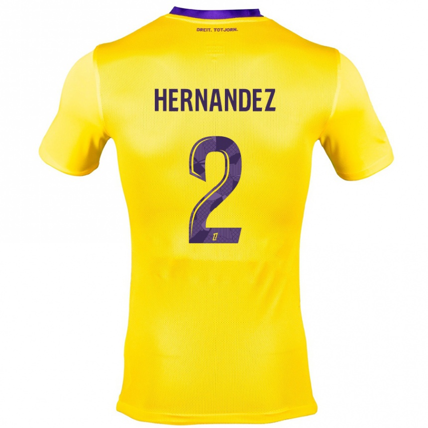 Men Football Lucie Hernandez #2 Yellow Purple Away Jersey 2024/25 T-Shirt Za