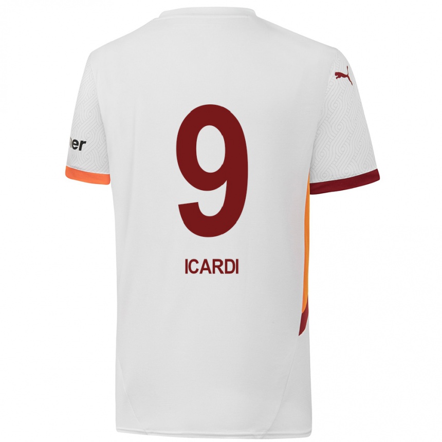 Men Football Mauro Icardi #9 White Yellow Red Away Jersey 2024/25 T-Shirt Za