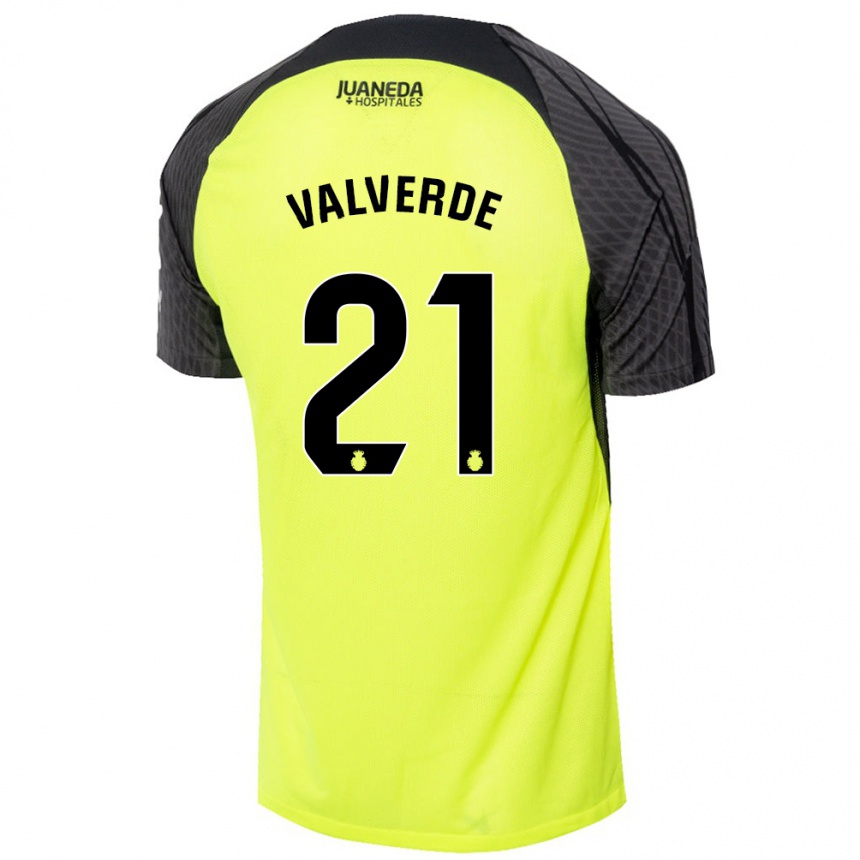 Men Football David Valverde #21 Fluorescent Green Black Away Jersey 2024/25 T-Shirt Za