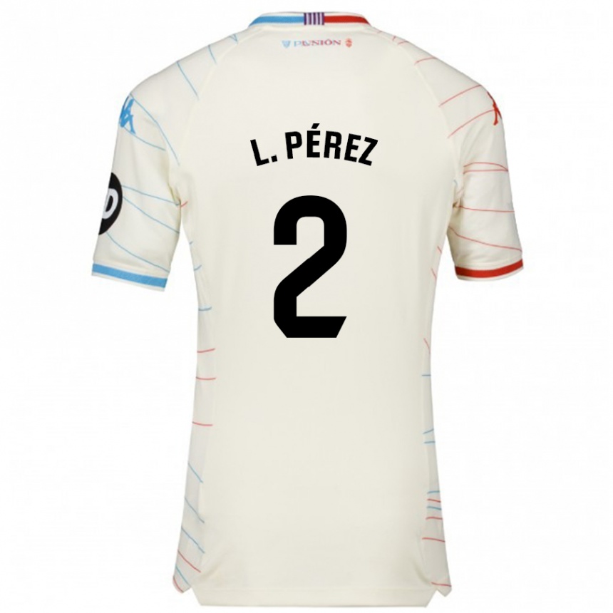 Men Football Luis Pérez #2 White Red Blue Away Jersey 2024/25 T-Shirt Za