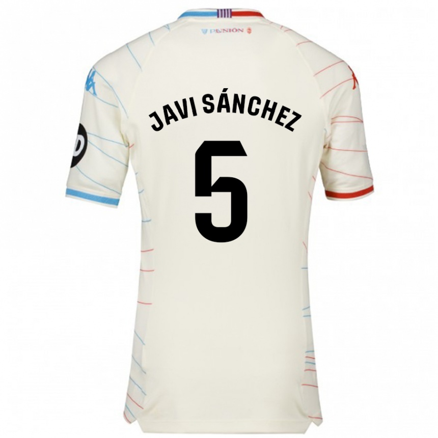 Men Football Javi Sánchez #5 White Red Blue Away Jersey 2024/25 T-Shirt Za