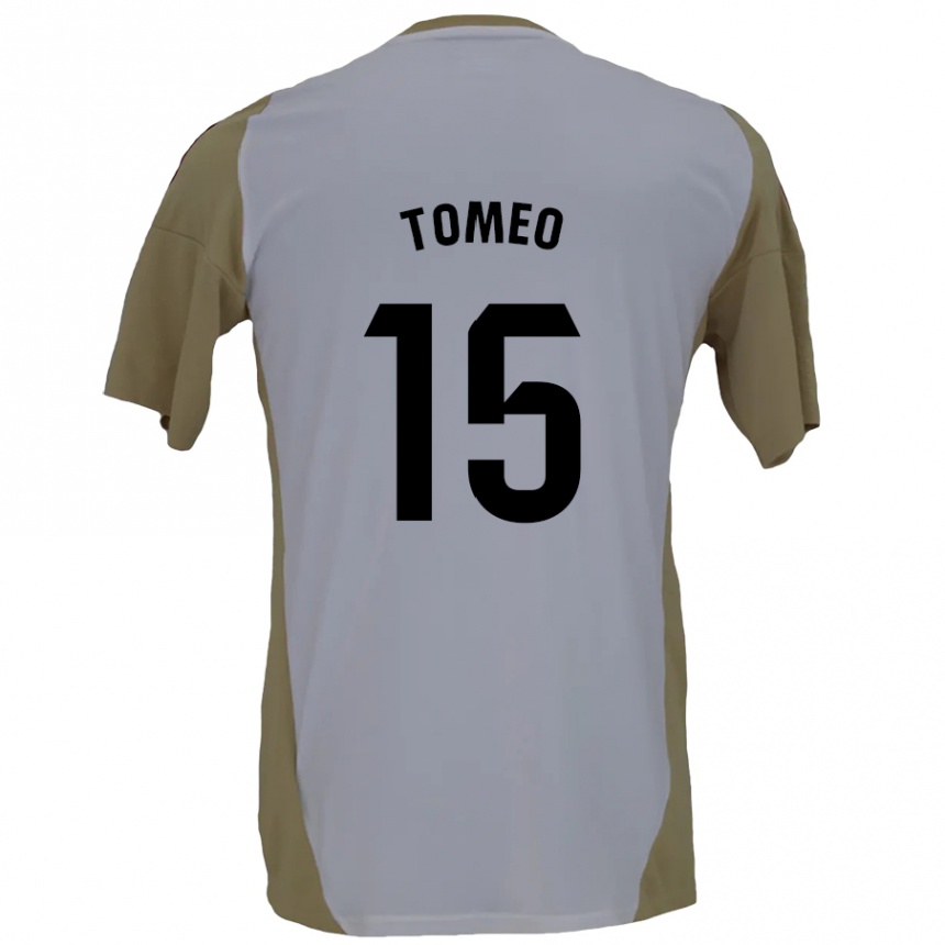 Men Football Pablo Tomeo #15 Brown White Away Jersey 2024/25 T-Shirt Za