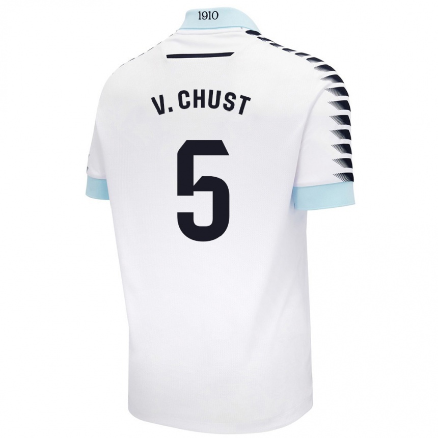 Men Football Víctor Chust #5 White Blue Away Jersey 2024/25 T-Shirt Za