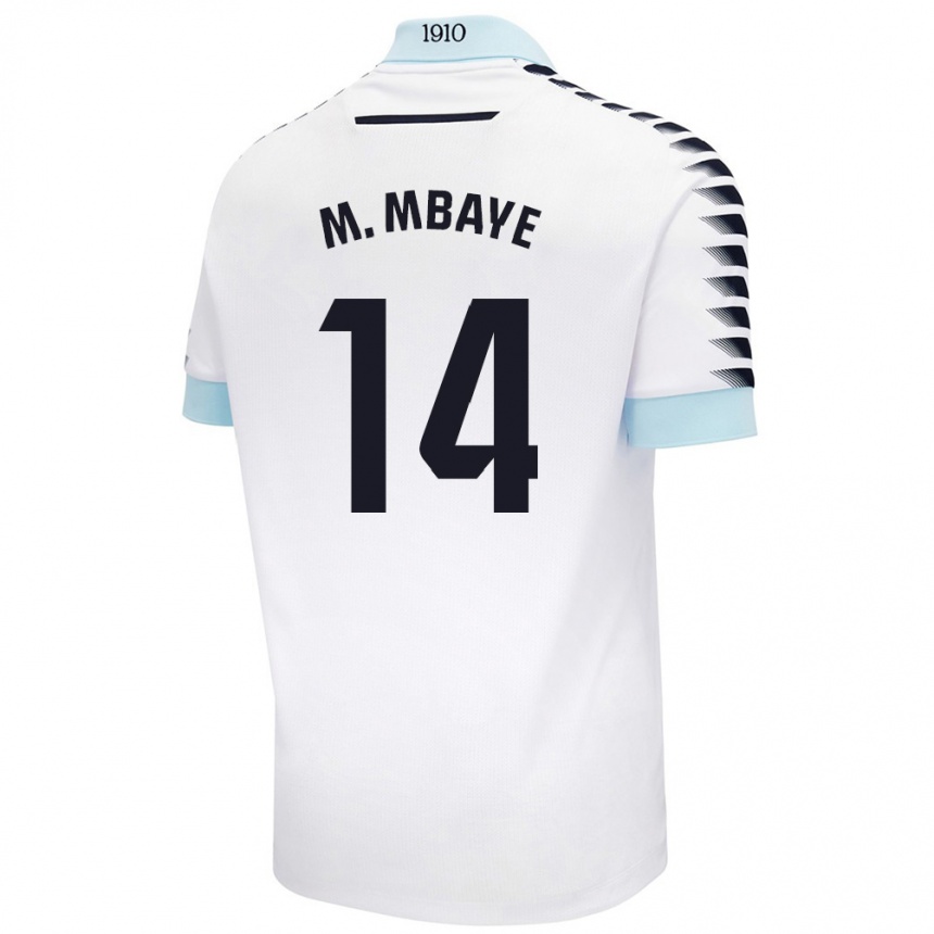 Men Football Momo Mbaye #14 White Blue Away Jersey 2024/25 T-Shirt Za