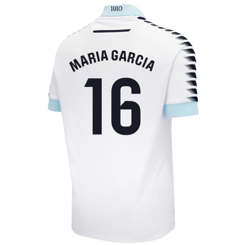 Men Football Maria García Fernández #16 White Blue Away Jersey 2024/25 T-Shirt Za