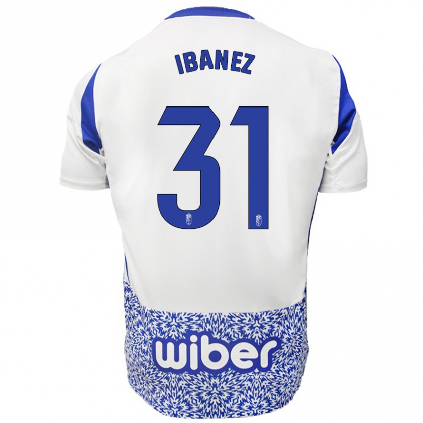 Men Football Alba Ibáñez #31 White Blue Away Jersey 2024/25 T-Shirt Za