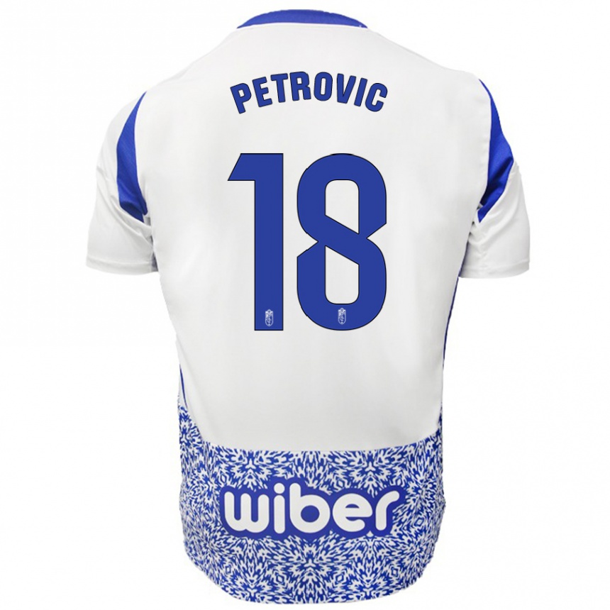 Men Football Njegos Petrovic #18 White Blue Away Jersey 2024/25 T-Shirt Za