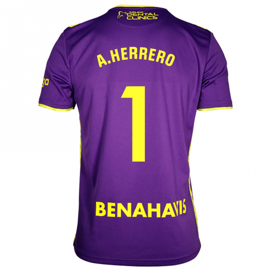 Men Football Alfonso Herrero #1 Purple Yellow Away Jersey 2024/25 T-Shirt Za