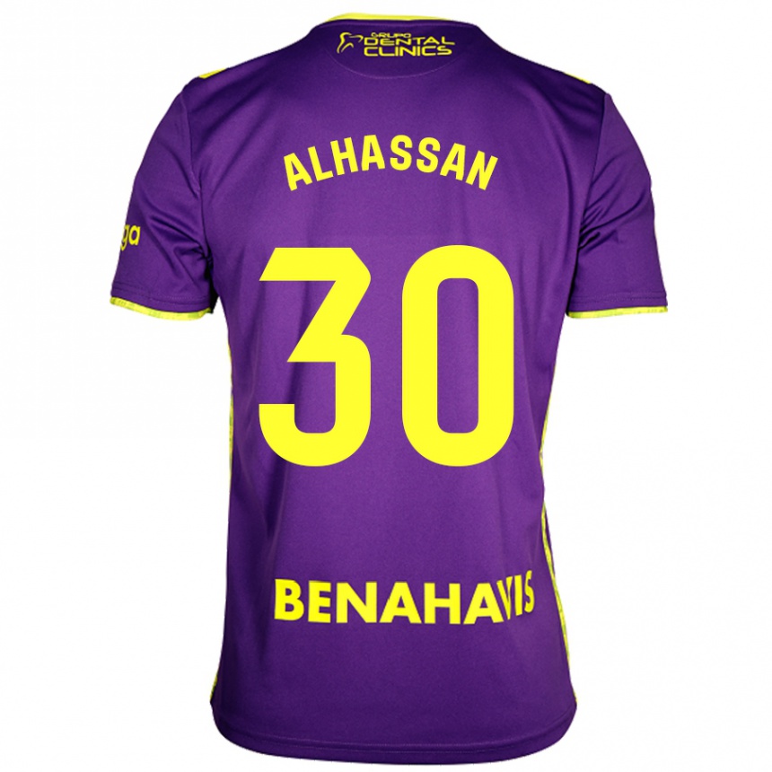 Men Football Mubarak Alhassan #30 Purple Yellow Away Jersey 2024/25 T-Shirt Za