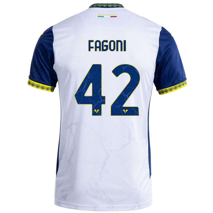 Men Football Marco Fagoni #42 White Blue Away Jersey 2024/25 T-Shirt Za