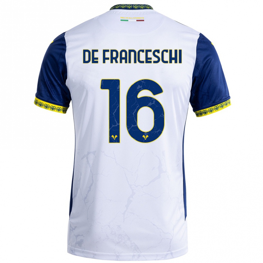 Men Football Edoardo De Franceschi #16 White Blue Away Jersey 2024/25 T-Shirt Za