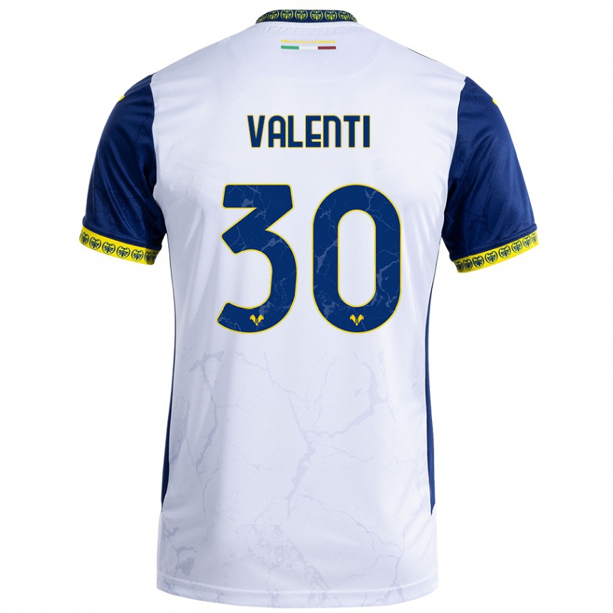 Men Football Francesco Valenti #30 White Blue Away Jersey 2024/25 T-Shirt Za