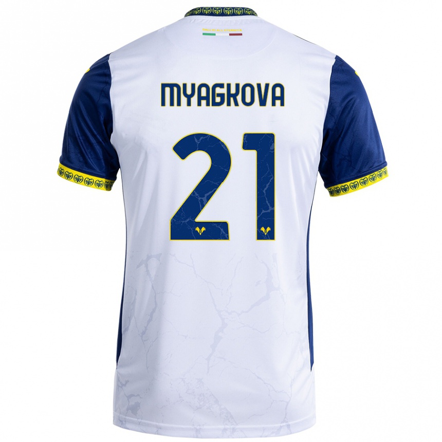 Men Football Alina Myagkova #21 White Blue Away Jersey 2024/25 T-Shirt Za