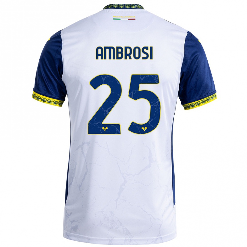 Men Football Caterina Ambrosi #25 White Blue Away Jersey 2024/25 T-Shirt Za