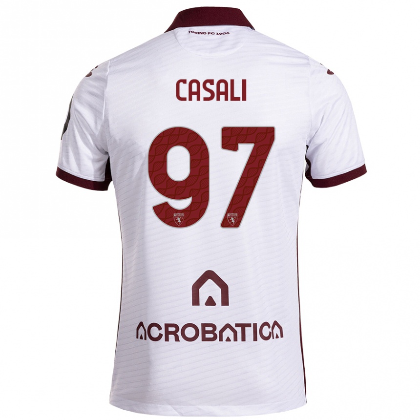 Men Football Michele Casali #97 White Maroon Away Jersey 2024/25 T-Shirt Za