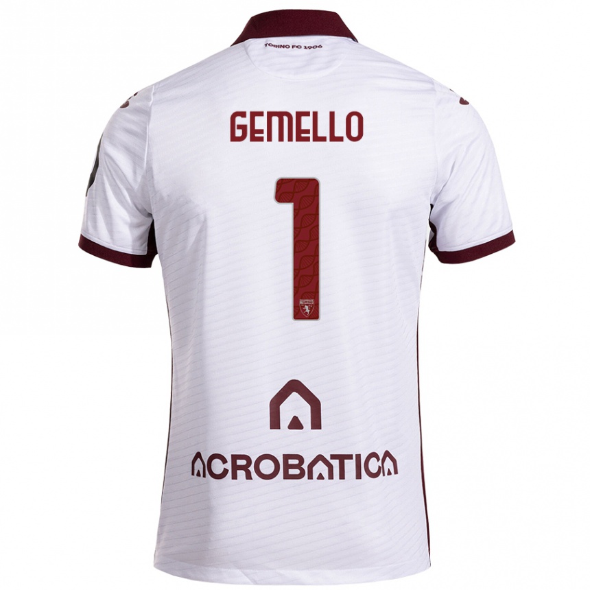 Men Football Luca Gemello #1 White Maroon Away Jersey 2024/25 T-Shirt Za