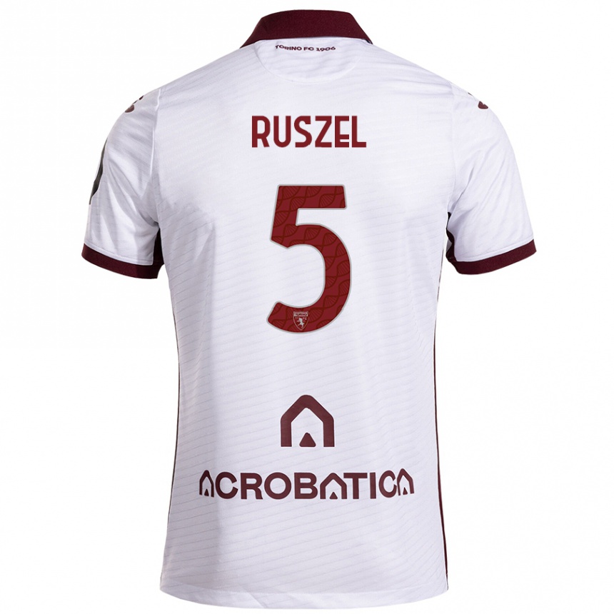 Men Football Marcel Ruszel #5 White Maroon Away Jersey 2024/25 T-Shirt Za