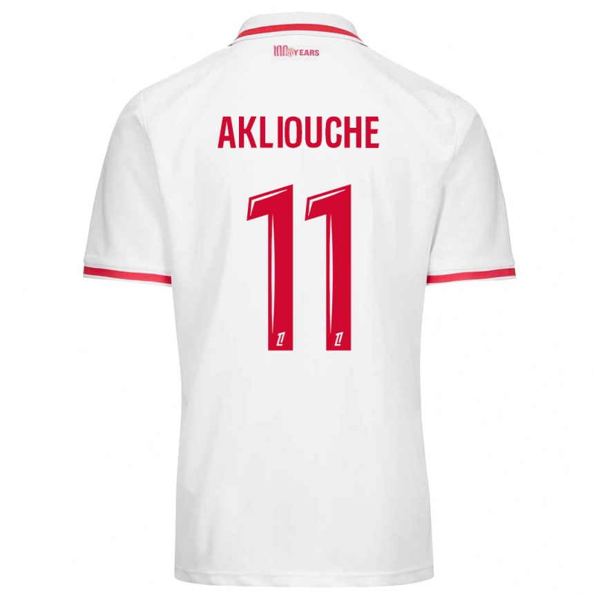 Women Football Maghnes Akliouche #11 White Red Home Jersey 2024/25 T-Shirt Za