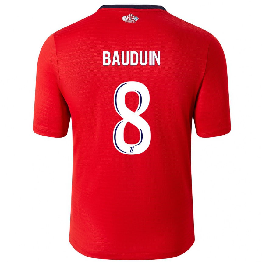 Women Football Justine Bauduin #8 Red White Home Jersey 2024/25 T-Shirt Za