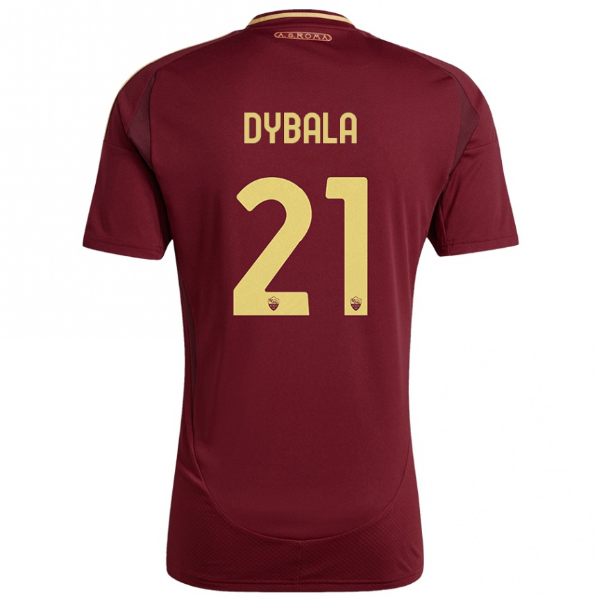 Women Football Paulo Dybala #21 Red Brown Gold Home Jersey 2024/25 T-Shirt Za