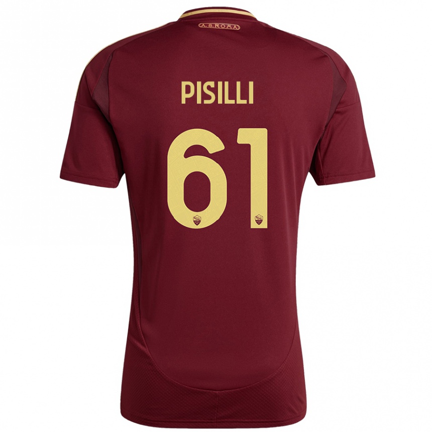 Women Football Niccolò Pisilli #61 Red Brown Gold Home Jersey 2024/25 T-Shirt Za