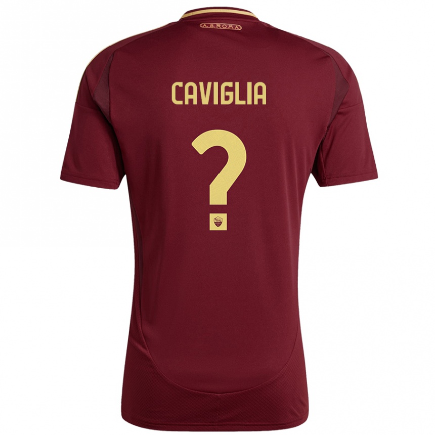 Women Football Manuel Caviglia #0 Red Brown Gold Home Jersey 2024/25 T-Shirt Za