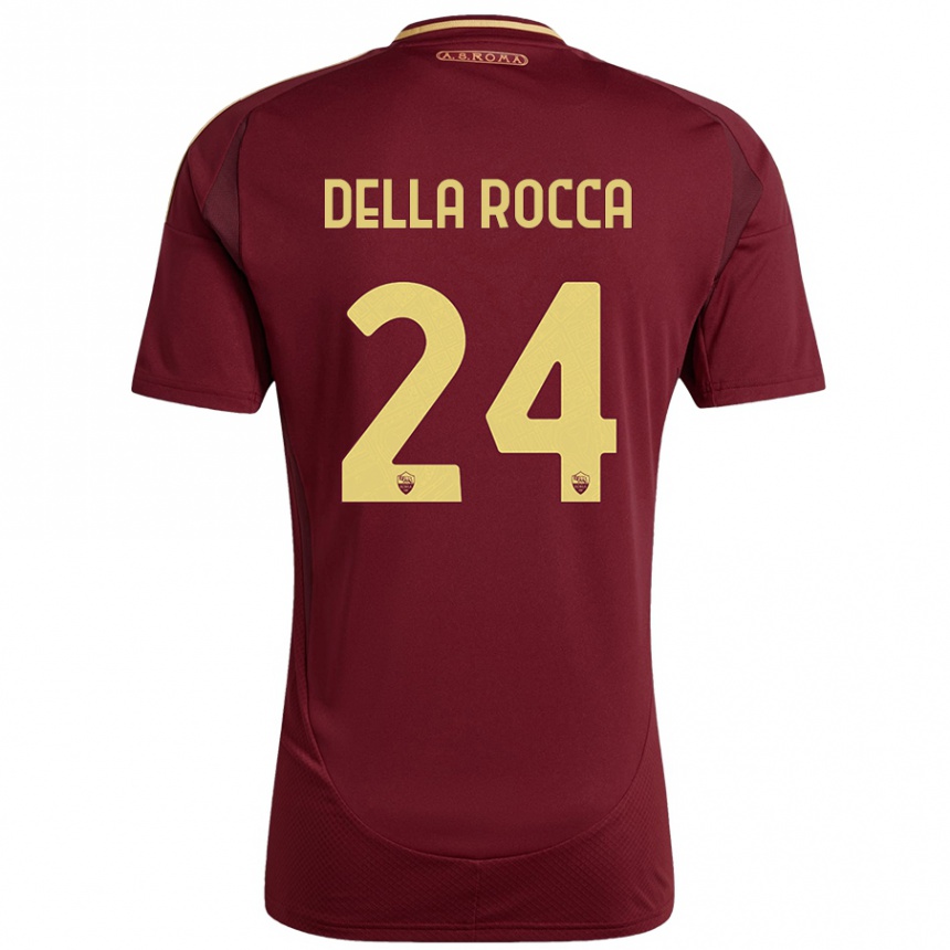 Women Football Mattia Della Rocca #24 Red Brown Gold Home Jersey 2024/25 T-Shirt Za