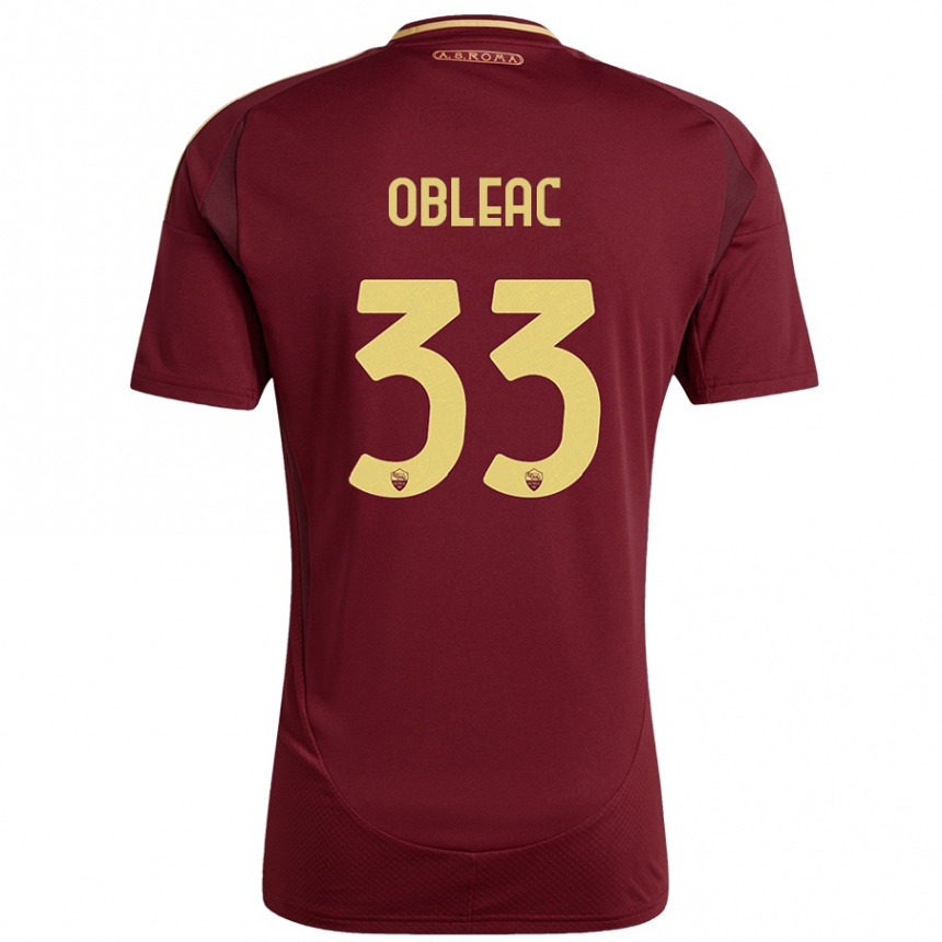 Women Football Matteo Obleac #33 Red Brown Gold Home Jersey 2024/25 T-Shirt Za