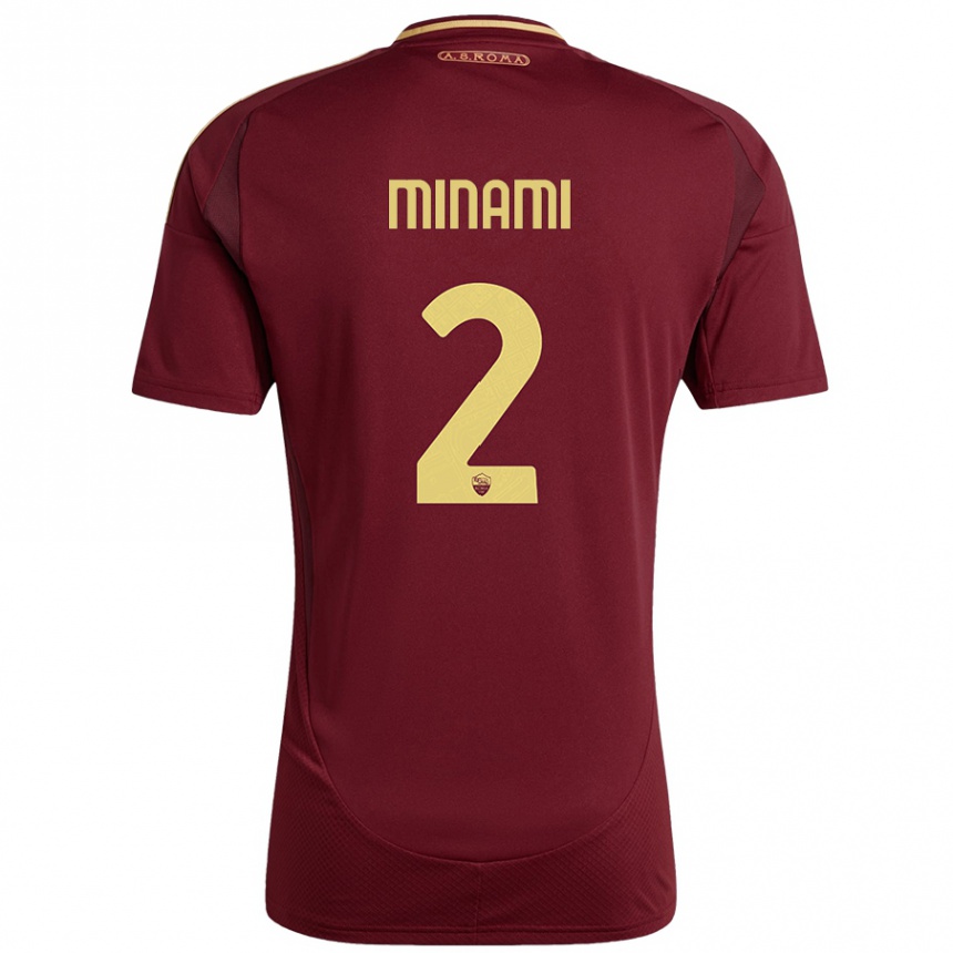 Women Football Moeka Minami #2 Red Brown Gold Home Jersey 2024/25 T-Shirt Za