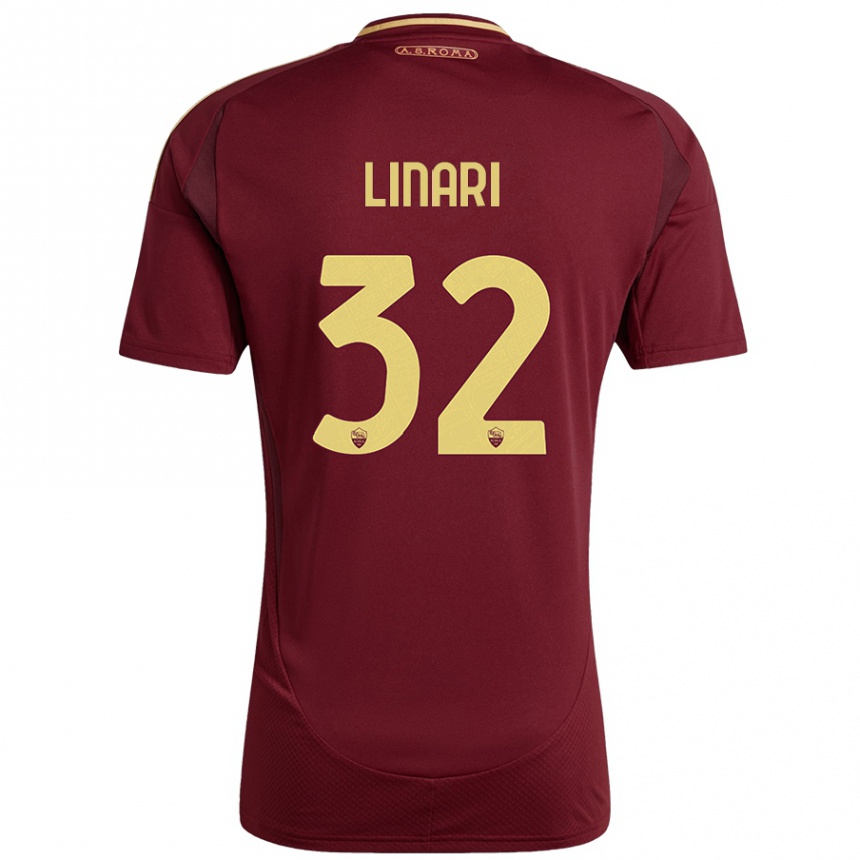 Women Football Elena Linari #32 Red Brown Gold Home Jersey 2024/25 T-Shirt Za