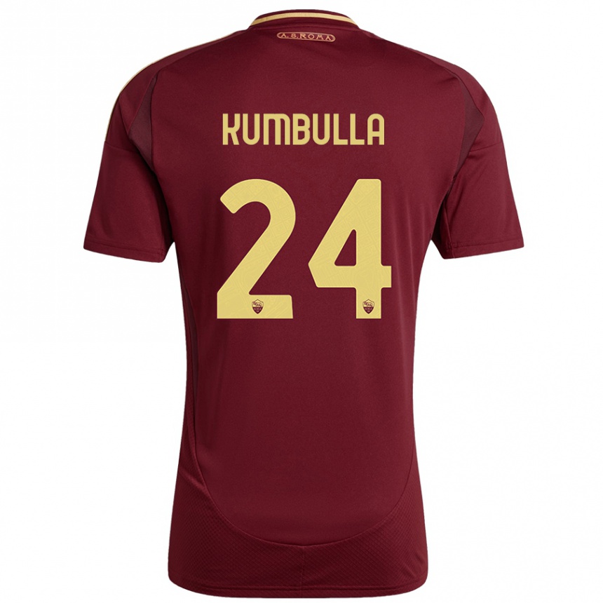 Women Football Marash Kumbulla #24 Red Brown Gold Home Jersey 2024/25 T-Shirt Za