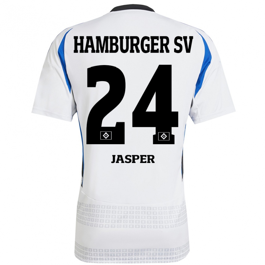 Women Football Jan-Lukas Jasper #24 White Blue Home Jersey 2024/25 T-Shirt Za