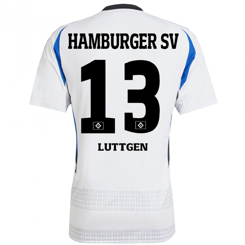 Women Football Lasse Lüttgen #13 White Blue Home Jersey 2024/25 T-Shirt Za