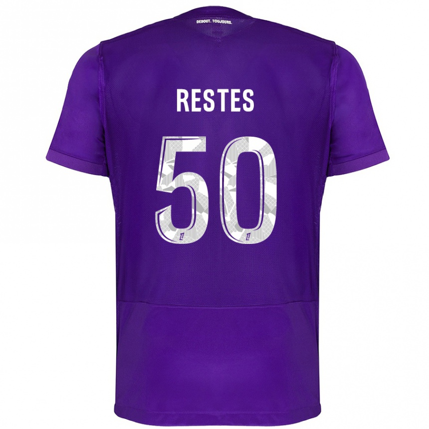 Women Football Guillaume Restes #50 Purple White Home Jersey 2024/25 T-Shirt Za