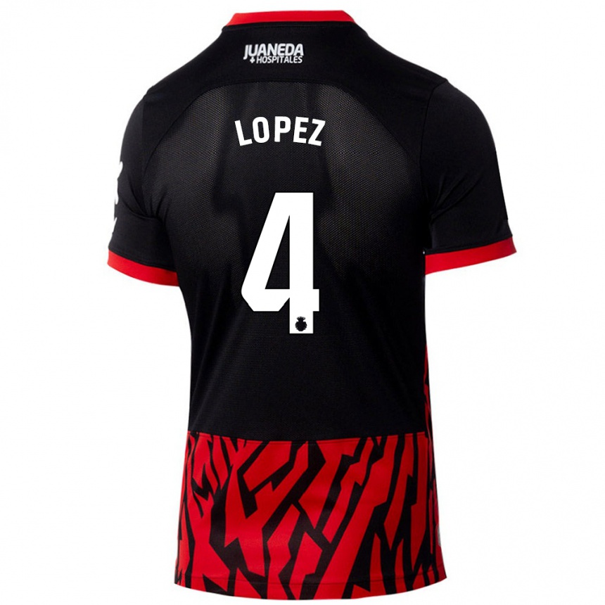 Women Football David López #4 Black Red Home Jersey 2024/25 T-Shirt Za