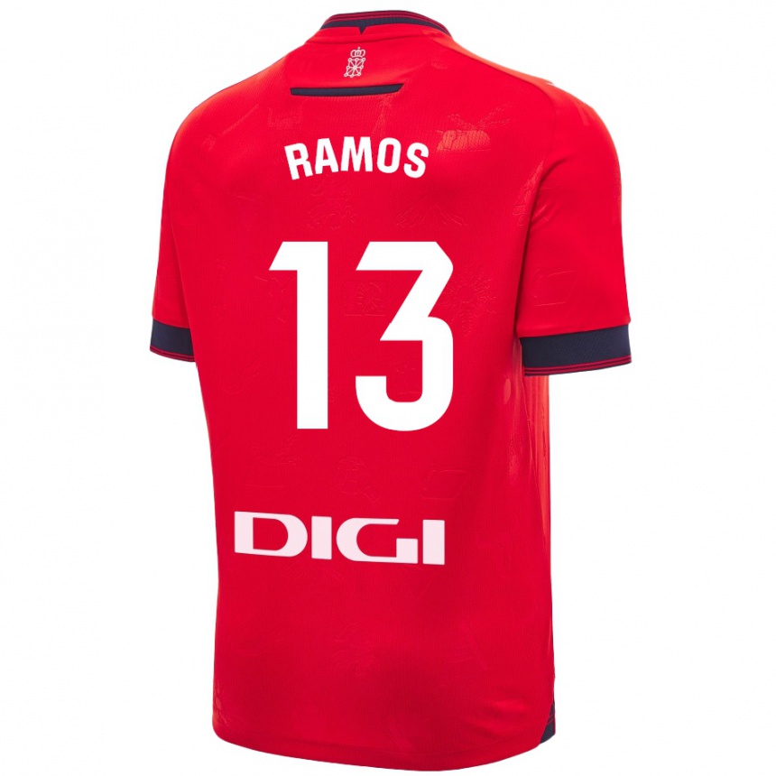 Women Football Darío Ramos #13 Red White Home Jersey 2024/25 T-Shirt Za