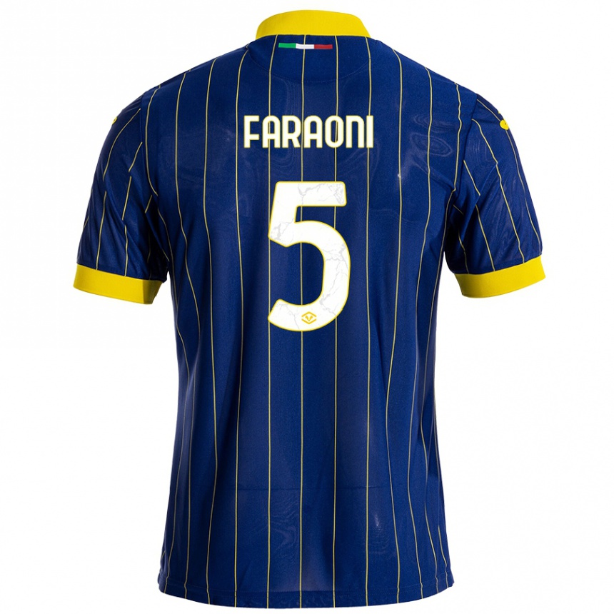 Women Football Davide Faraoni #5 Blue Yellow Home Jersey 2024/25 T-Shirt Za