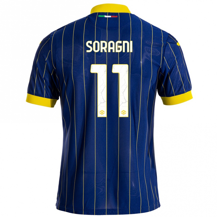 Women Football Alberto Soragni #11 Blue Yellow Home Jersey 2024/25 T-Shirt Za