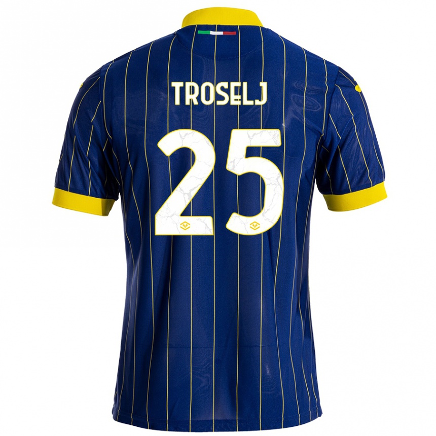 Women Football Ethan Troselj #25 Blue Yellow Home Jersey 2024/25 T-Shirt Za