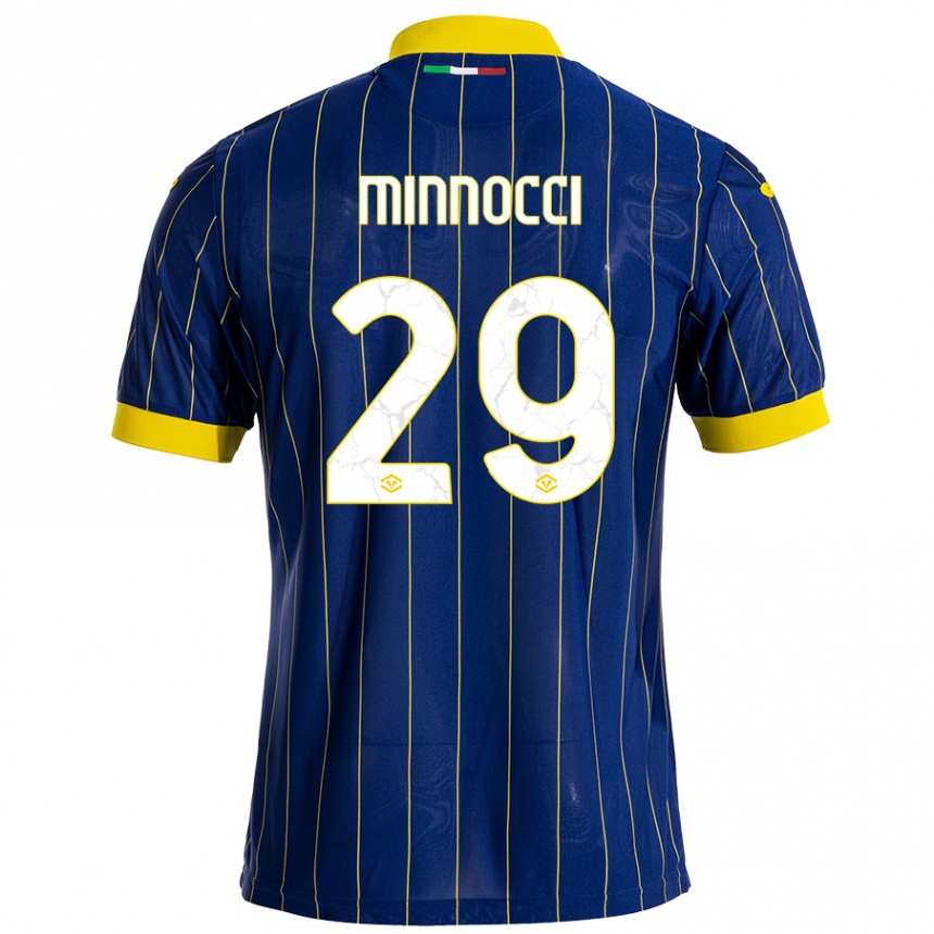 Women Football Valerio Minnocci #29 Blue Yellow Home Jersey 2024/25 T-Shirt Za