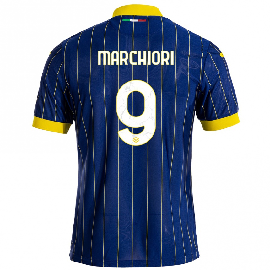 Women Football Giorgia Marchiori #9 Blue Yellow Home Jersey 2024/25 T-Shirt Za