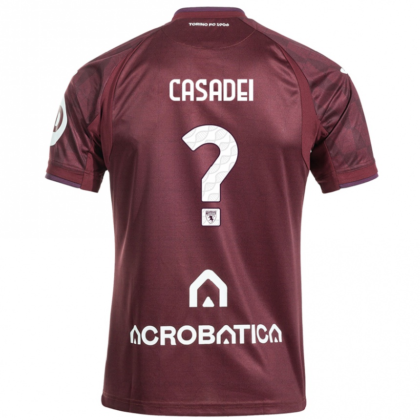 Women Football Edoardo Casadei #0 Maroon White Home Jersey 2024/25 T-Shirt Za