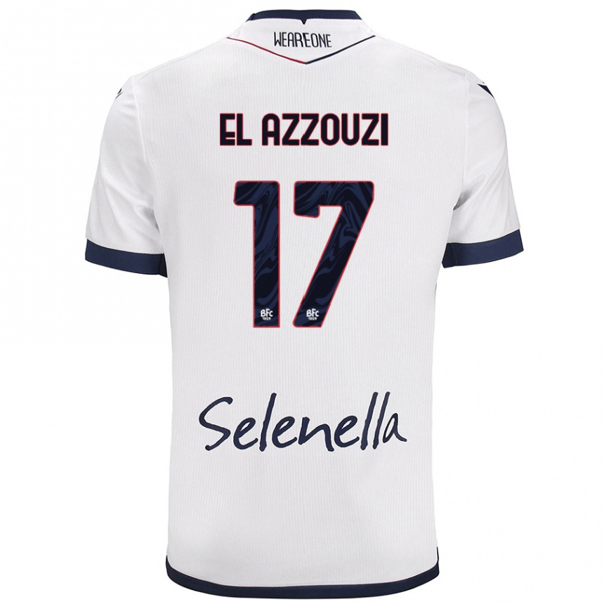 Women Football Oussama El Azzouzi #17 White Royal Blue Away Jersey 2024/25 T-Shirt Za