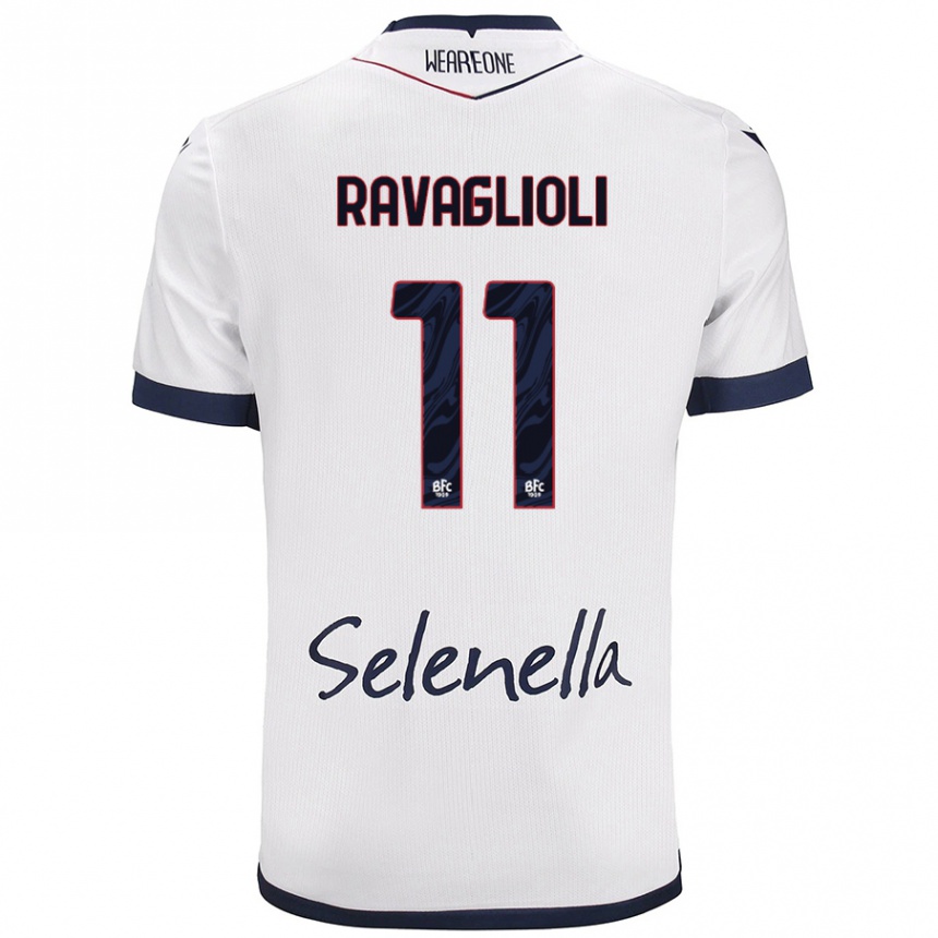 Women Football Tommaso Ravaglioli #11 White Royal Blue Away Jersey 2024/25 T-Shirt Za